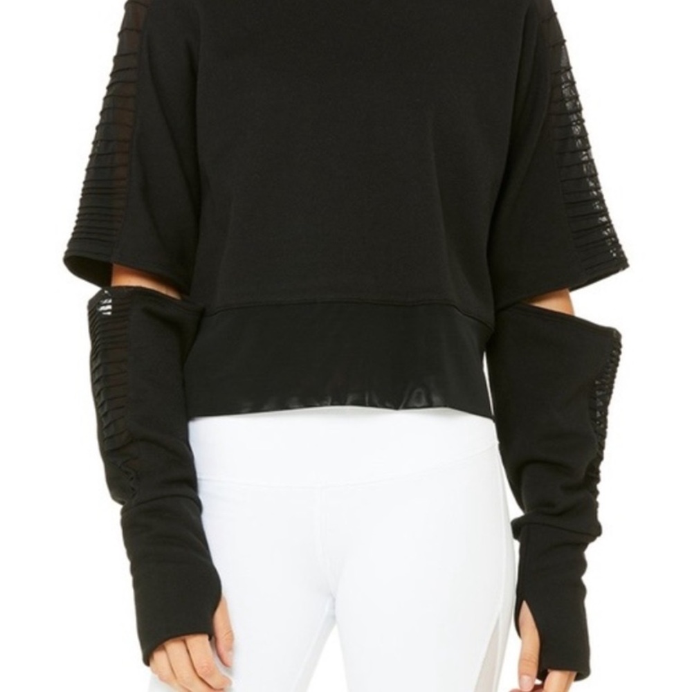 ALO Yoga Black Cut Out Mesh Sleeve Sweatshirt
